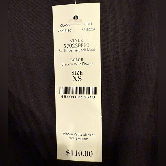 White House Black Market Maxi Dress Size XS Black Striped Tie Back NWT - Picture 9 of 13